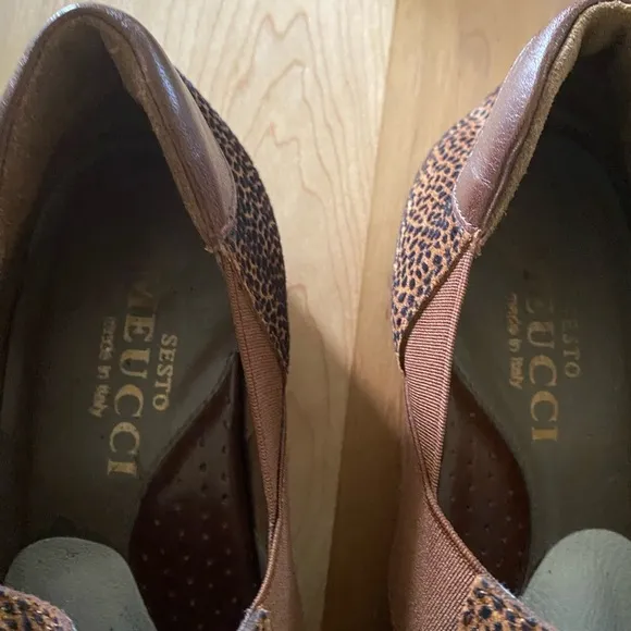 Sesto Meucci ItalyGeneva Embossed Cheetah Print Leather Slip On Cognac Shoes 7