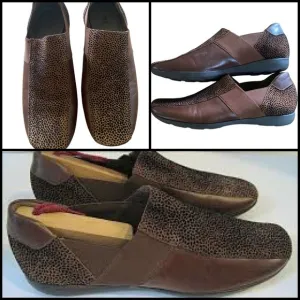 Sesto Meucci ItalyGeneva Embossed Cheetah Print Leather Slip On Cognac Shoes 7