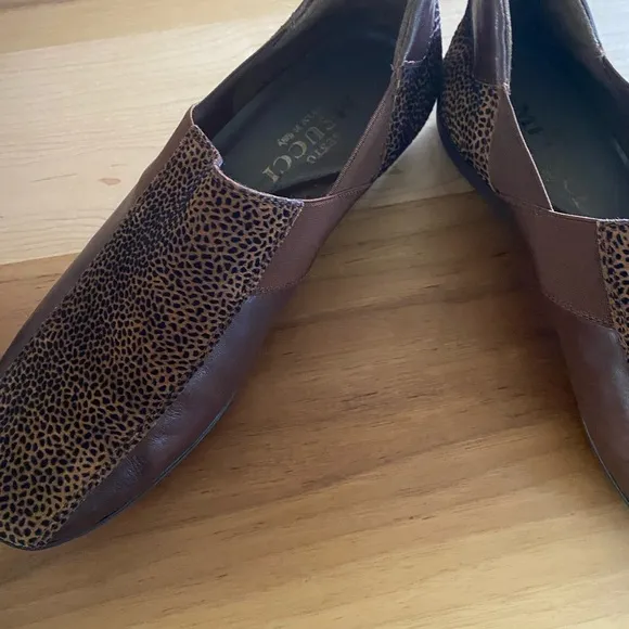 Sesto Meucci ItalyGeneva Embossed Cheetah Print Leather Slip On Cognac Shoes 7