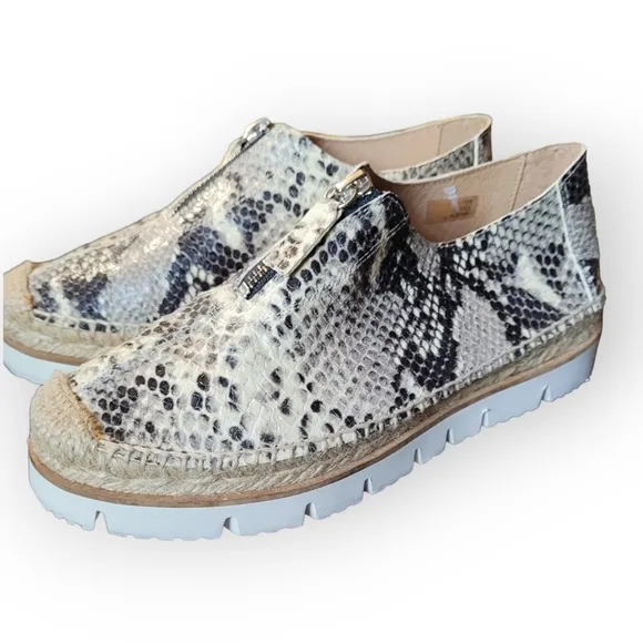 Sesto Meucci Luxurious Snakeskin Leather Zip Front Espadrille Loafers 6 …