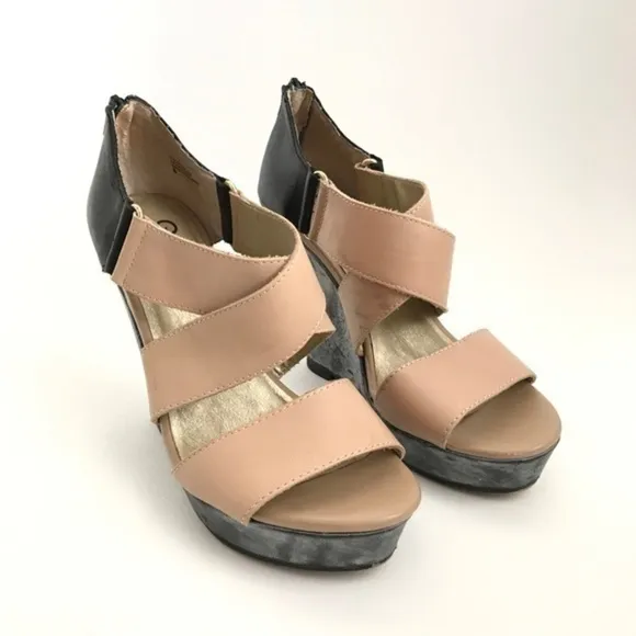 Seychelles Color Block Leather Wedge Platform Sandals Size 8