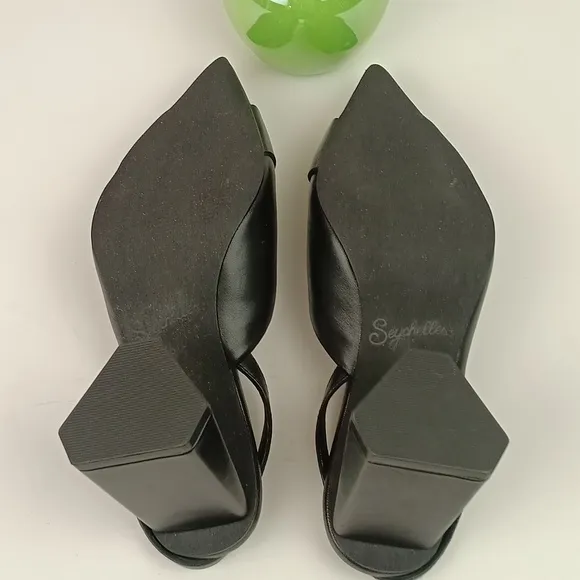 Seychelles Rumor Has It Black Slingback Point Toe Leather Heels sz 8.5