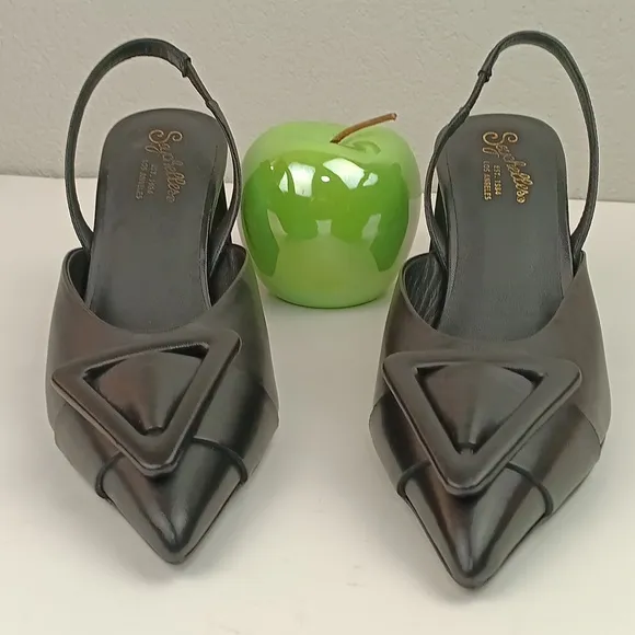 Seychelles Rumor Has It Black Slingback Point Toe Leather Heels sz 8.5