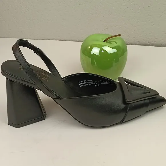 Seychelles Rumor Has It Black Slingback Point Toe Leather Heels sz 8.5