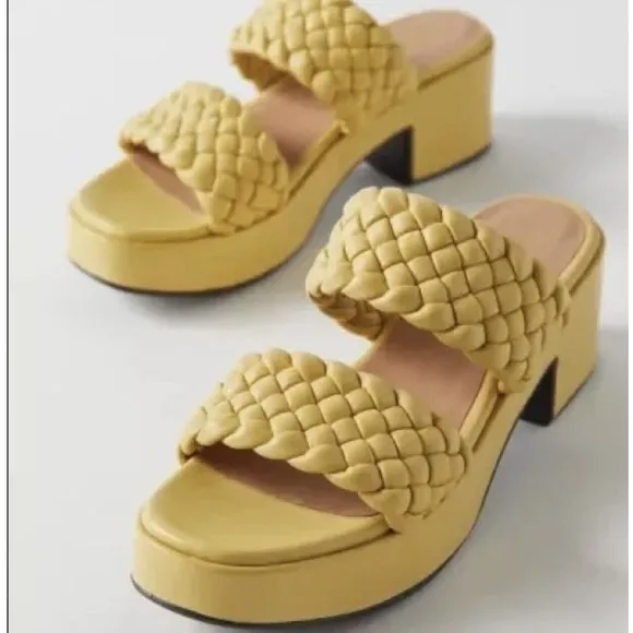 Seychelles Women's Yellow Novelty Platform Braided Preppy Leather Sandals Sz 10