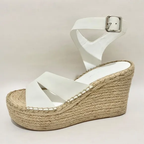 SIGERSON MORRISON Arien platform wedge Espadrille white leather sandal pumps 9