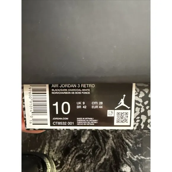 Size 10 - Air Jordan 3 Retro “Black Cat” Shoes 2025 CT8532-001 NIB