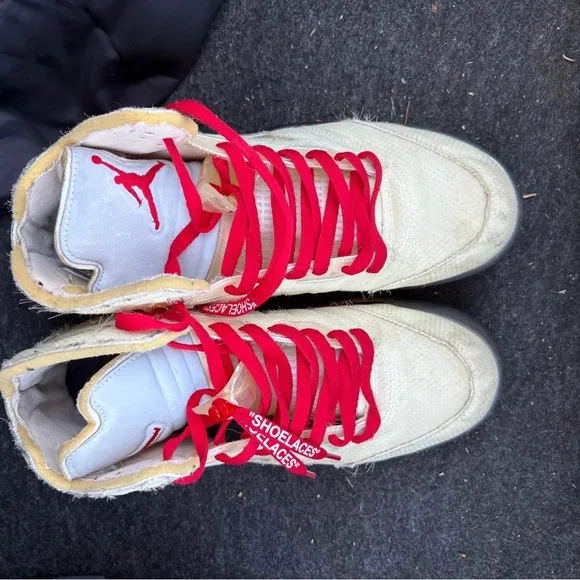 Size 10.5 jordan 5 off white sail