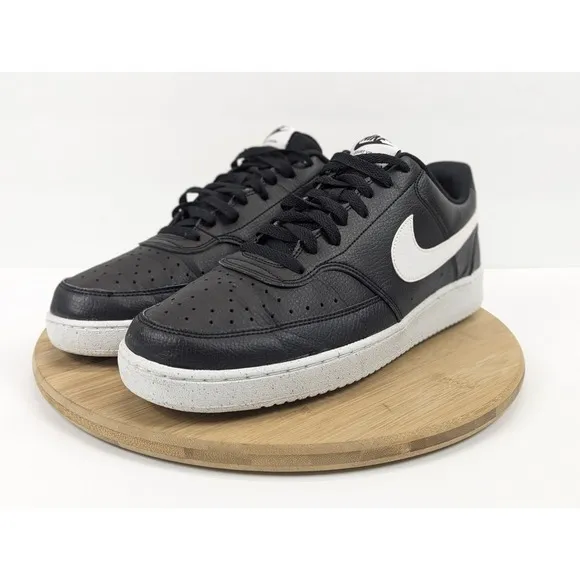 Size 13 Nike Court Vision Low Mens Black White Shoes Leather Sneakers