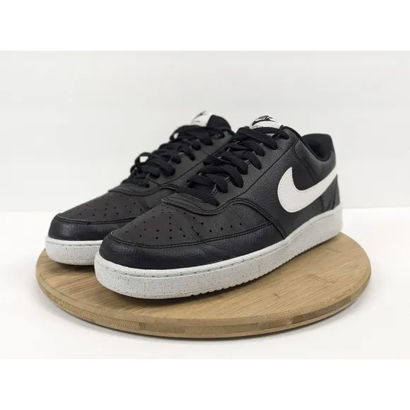 Size 13 Nike Court Vision Low Mens Black White Shoes Leather Sneakers