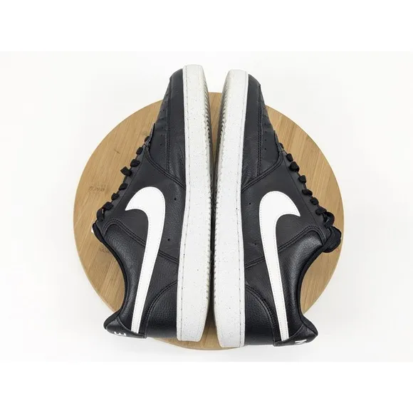 Size 13 Nike Court Vision Low Mens Black White Shoes Leather Sneakers
