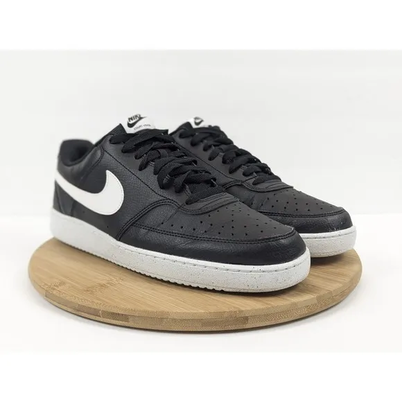 Size 13 Nike Court Vision Low Mens Black White Shoes Leather Sneakers