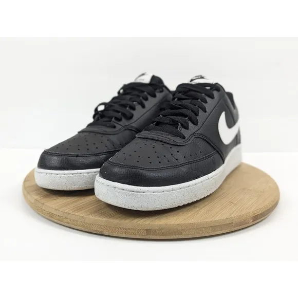 Size 13 Nike Court Vision Low Mens Black White Shoes Leather Sneakers