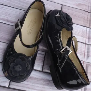 SIZE 24. Armani baby Mary Janes navy patent leather shoes.