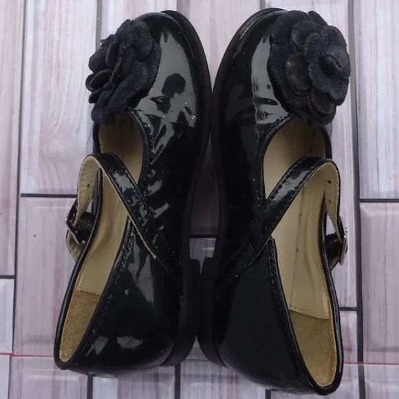 SIZE 24. Armani baby Mary Janes navy patent leather shoes.
