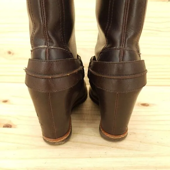Skechers SKCH 3 Women's Wedge Harness Boots Sz 9.5 Brown Leather Pull On Chic