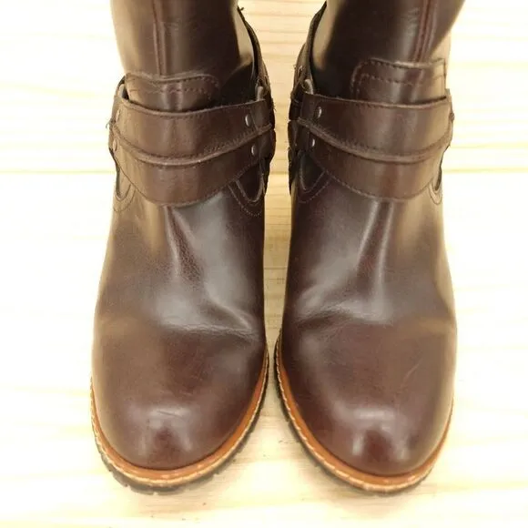 Skechers SKCH 3 Women's Wedge Harness Boots Sz 9.5 Brown Leather Pull On Chic