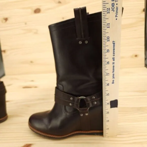 Skechers SKCH 3 Women's Wedge Harness Boots Sz 9.5 Brown Leather Pull On Chic