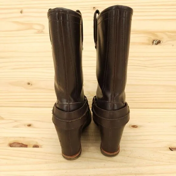 Skechers SKCH 3 Women's Wedge Harness Boots Sz 9.5 Brown Leather Pull On Chic