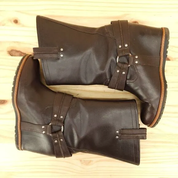 Skechers SKCH 3 Women's Wedge Harness Boots Sz 9.5 Brown Leather Pull On Chic