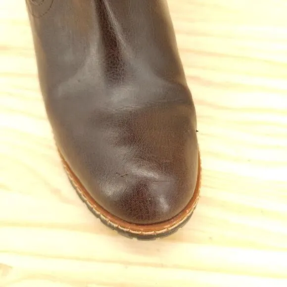 Skechers SKCH 3 Women's Wedge Harness Boots Sz 9.5 Brown Leather Pull On Chic