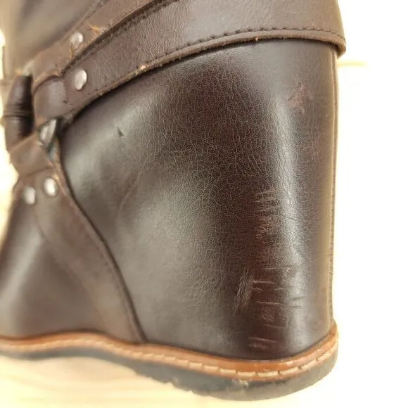 Skechers SKCH 3 Women's Wedge Harness Boots Sz 9.5 Brown Leather Pull On Chic