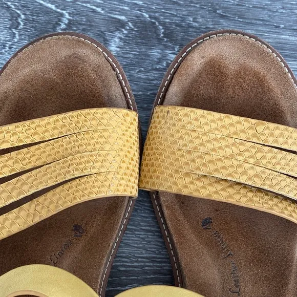 Sofft Bitter Yellow Leather Sandals Ankle Strap Lattice Design 8M Boho Coastal