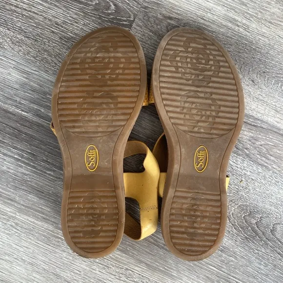 Sofft Bitter Yellow Leather Sandals Ankle Strap Lattice Design 8M Boho Coastal