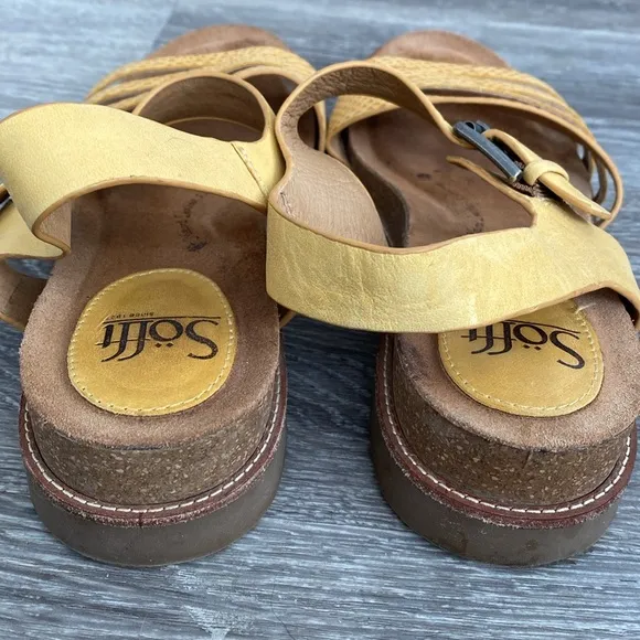 Sofft Bitter Yellow Leather Sandals Ankle Strap Lattice Design 8M Boho Coastal