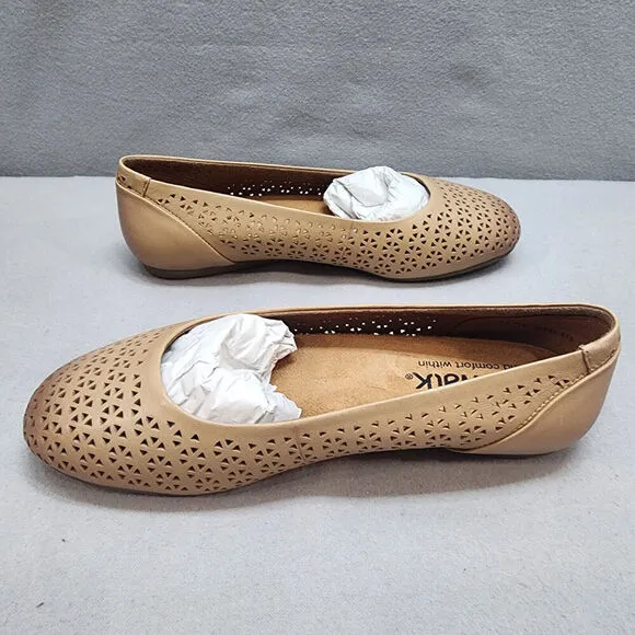 Softwalk Sonoma Women's Brown Leather Slip On Ballet Flat Shoes Size 6.5 WW NWOB