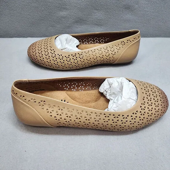 Softwalk Sonoma Women's Brown Leather Slip On Ballet Flat Shoes Size 6.5 WW NWOB