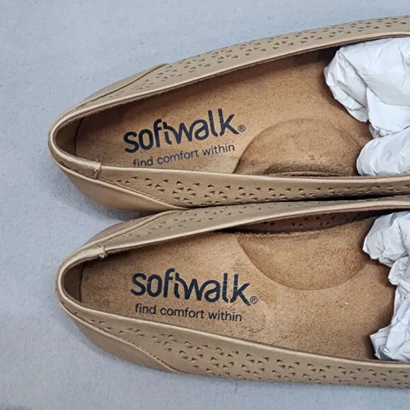 Softwalk Sonoma Women's Brown Leather Slip On Ballet Flat Shoes Size 6.5 WW NWOB