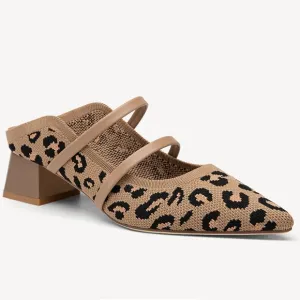 SoftWave Cut Out Block Heeled Mules Leopard Print size8.5