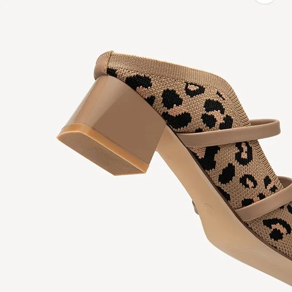 SoftWave Cut Out Block Heeled Mules Leopard Print size8.5