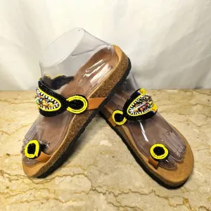 Sol John Birkenstock Womens Beaded Leather Toe Ring Boho Sandals 37 / 6 - 6.5