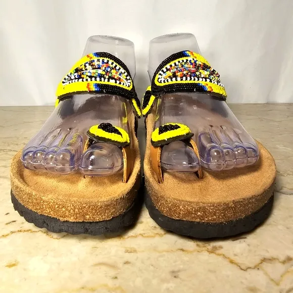 Sol John Birkenstock Womens Beaded Leather Toe Ring Boho Sandals 37 / 6 - 6.5