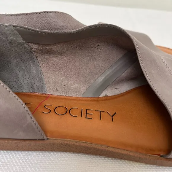 Sole Society Colvan Gray Cut Out Flats Sandals Open Toe Leather Shoe Women's 9