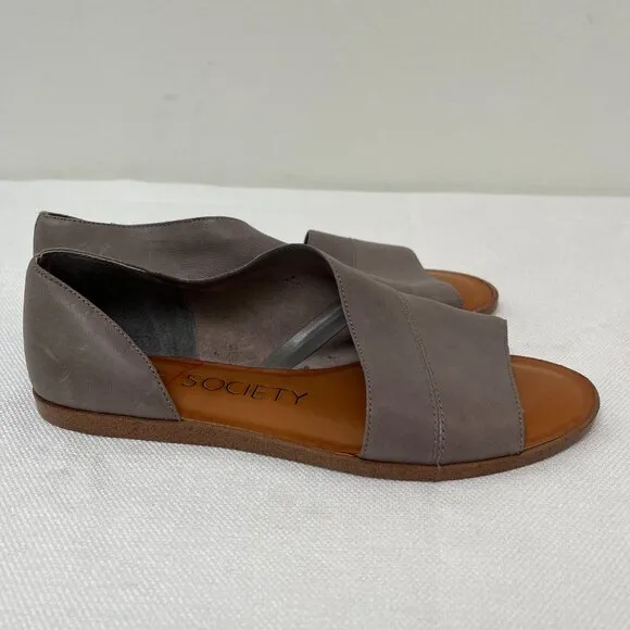Sole Society Colvan Gray Cut Out Flats Sandals Open Toe Leather Shoe Women's 9
