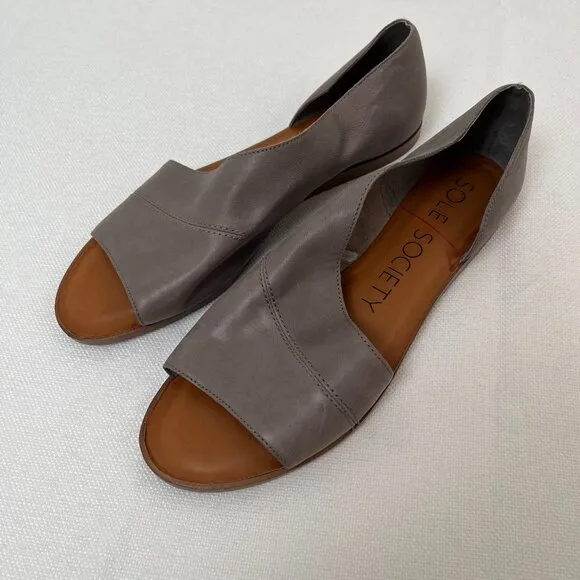 Sole Society Colvan Gray Cut Out Flats Sandals Open Toe Leather Shoe Women's 9