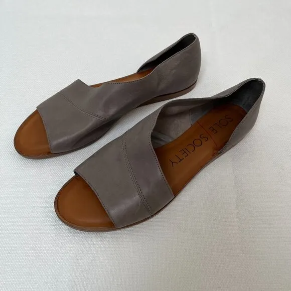 Sole Society Colvan Gray Cut Out Flats Sandals Open Toe Leather Shoe Women's 9