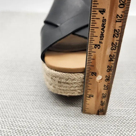 Soludos Amalfi Size 9 Black Leather Platform Sandals Heel Slingback Boho Sisal