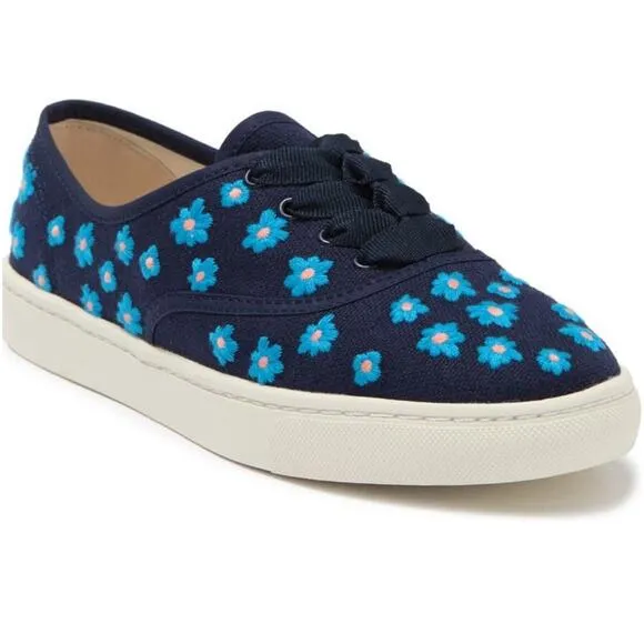 Soludos Low Top Sneakers Floral Embroidery Organic Cotton Navy Blue 7M New