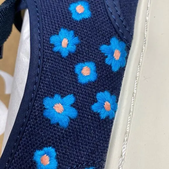 Soludos Low Top Sneakers Floral Embroidery Organic Cotton Navy Blue 7M New