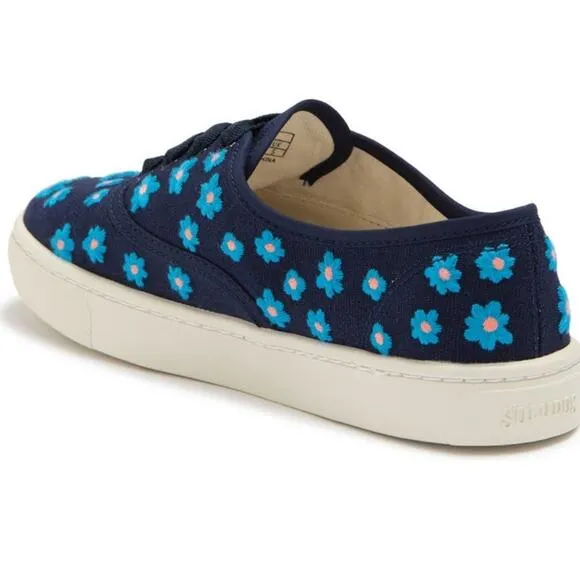 Soludos Low Top Sneakers Floral Embroidery Organic Cotton Navy Blue 7M New
