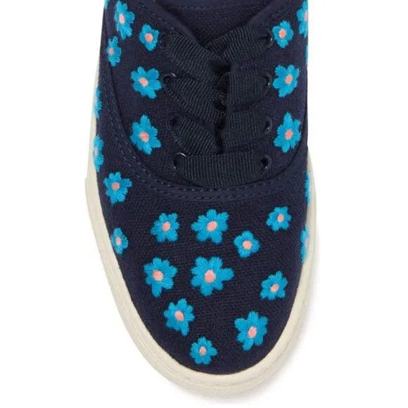 Soludos Low Top Sneakers Floral Embroidery Organic Cotton Navy Blue 7M New