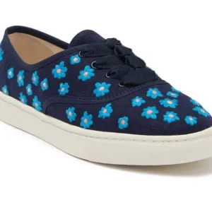 Soludos Low Top Sneakers Floral Embroidery Organic Cotton Navy Blue 7M New