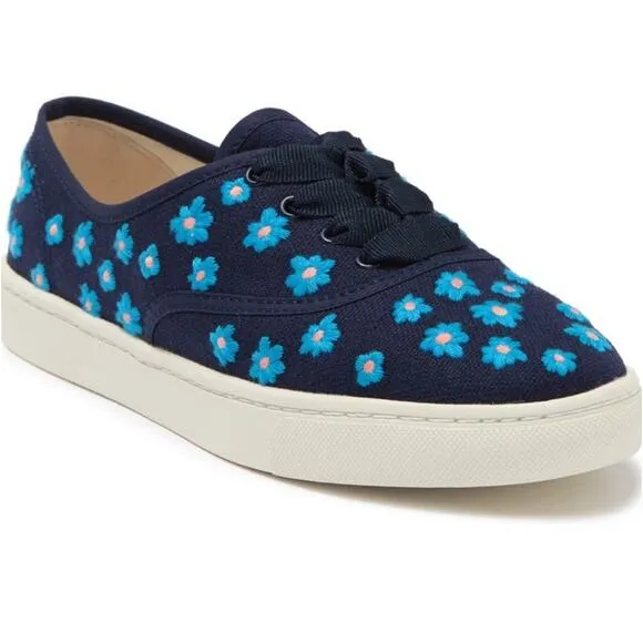 Soludos Low Top Sneakers Floral Embroidery Organic Cotton Navy Blue 7M New