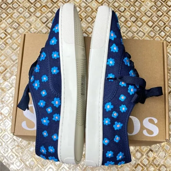 Soludos Low Top Sneakers Floral Embroidery Organic Cotton Navy Blue 7M New