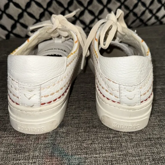 Soludos Retro Stripe White Leather Sneakers Women Size 9 Lace Up Shoes