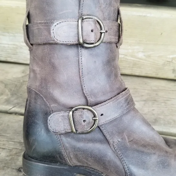 Sonora Burnished Brown Leather Brooklyn Ruina Moro Short Moto Buckle Boots 7